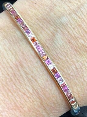 Exquisite Solid 14k Rose Gold Assorted Pink Gem Hinged CUFF Bangle Bracelet!!